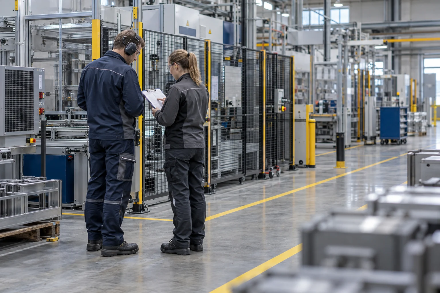 Arbeitsschutzbegehung in einer Produktionshalle