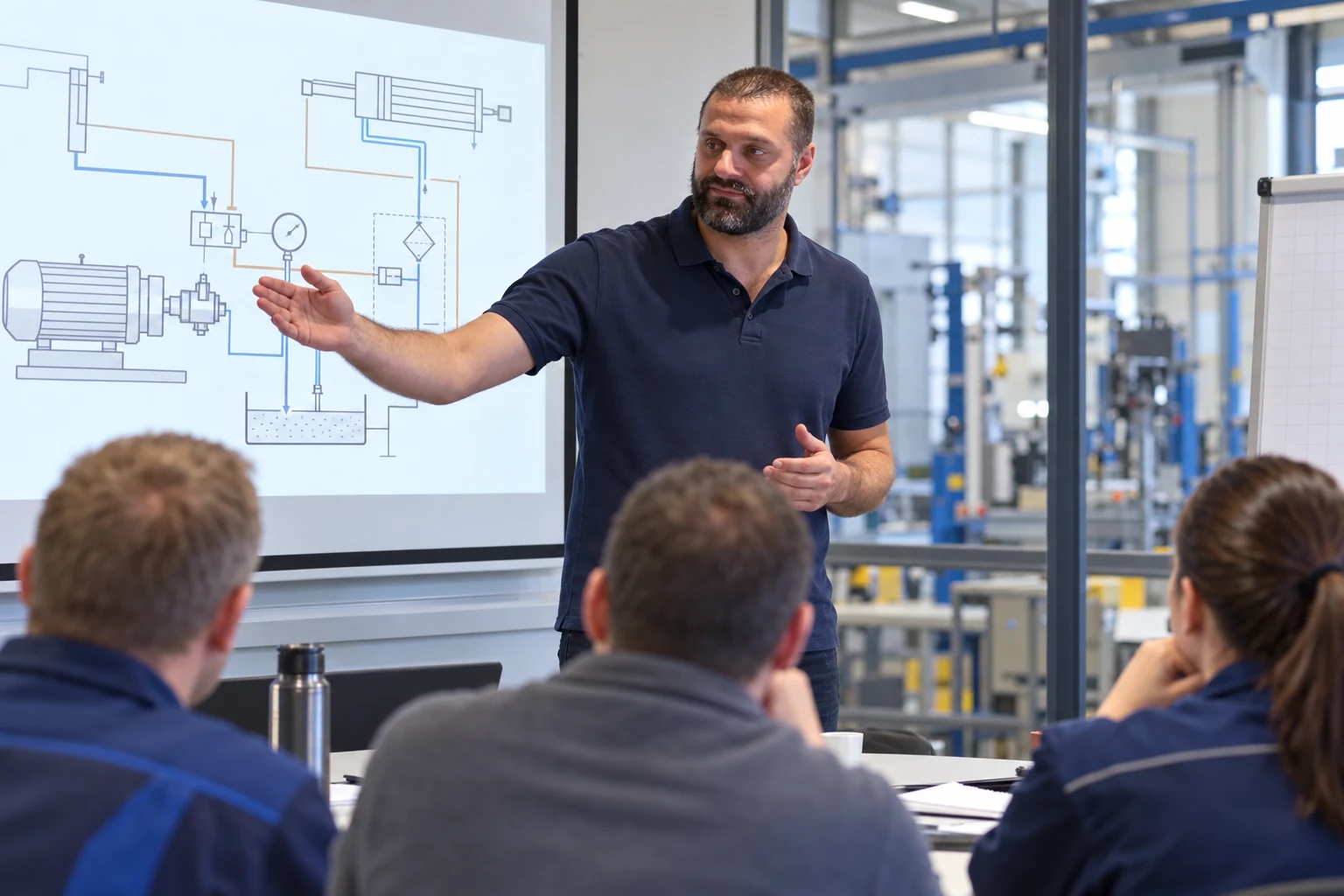 KI-gestaltete Szene: Tobias Schier erläutert technische Zusammenhänge bei einem Seminar